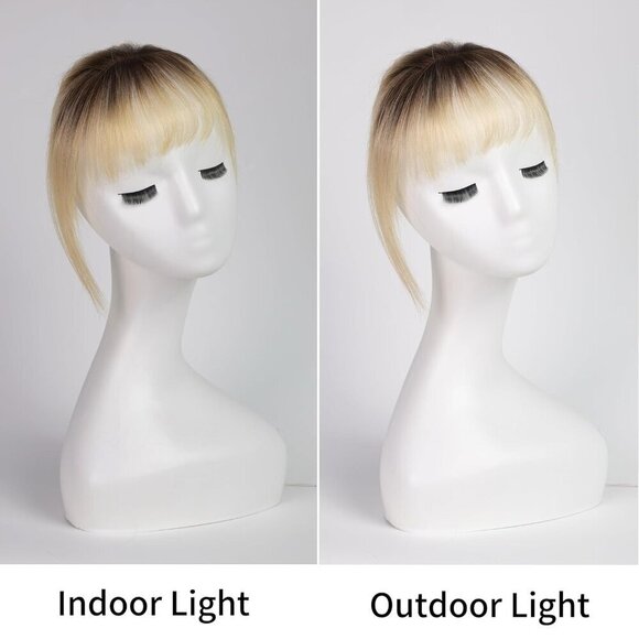 Hair Bangs Clip in Human Hair Full Fringe Light Blonde Natural Look